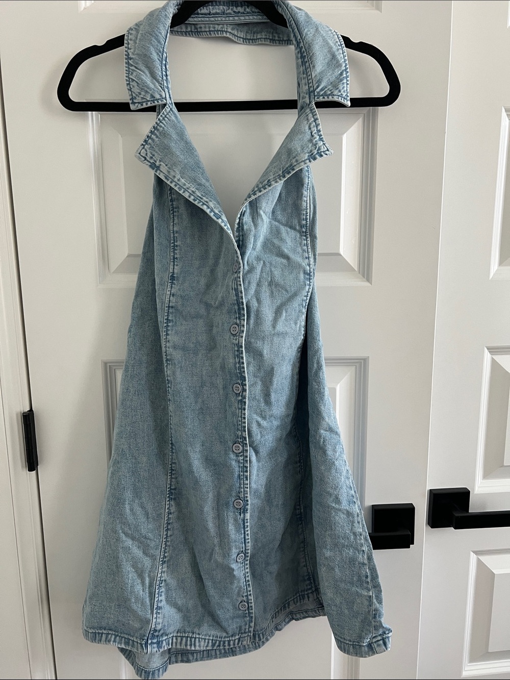ASOS Light Blue Denim Button-Front Halter Dress